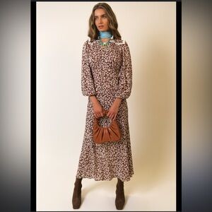 NWT RIXO Brown Chocolate Daisy Chain Midi Dress